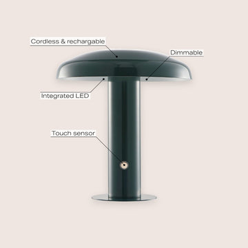 Suillius 11" Contemporary Bohemian Rechargeable/Cordless Iron Integrated LED Mushroom Table Lamp